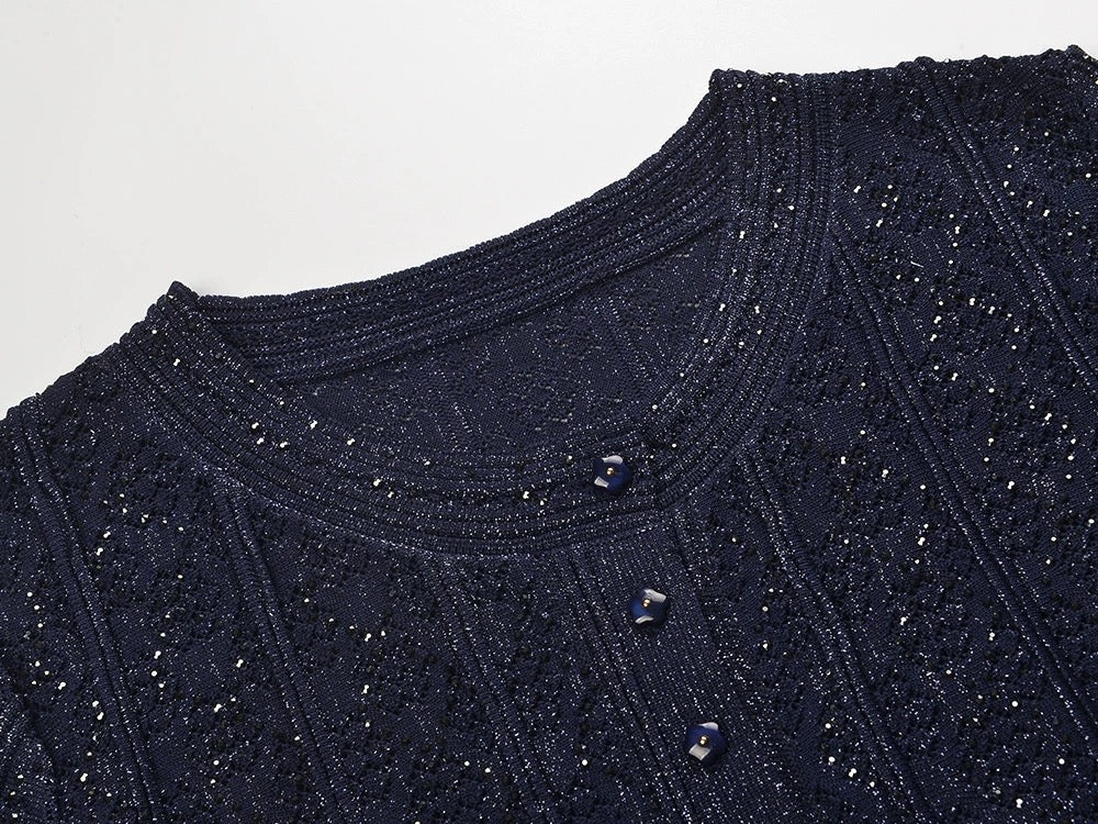 Knit Cropped Cardigan and matching Rhinestone Knit Maxi Skirt Set