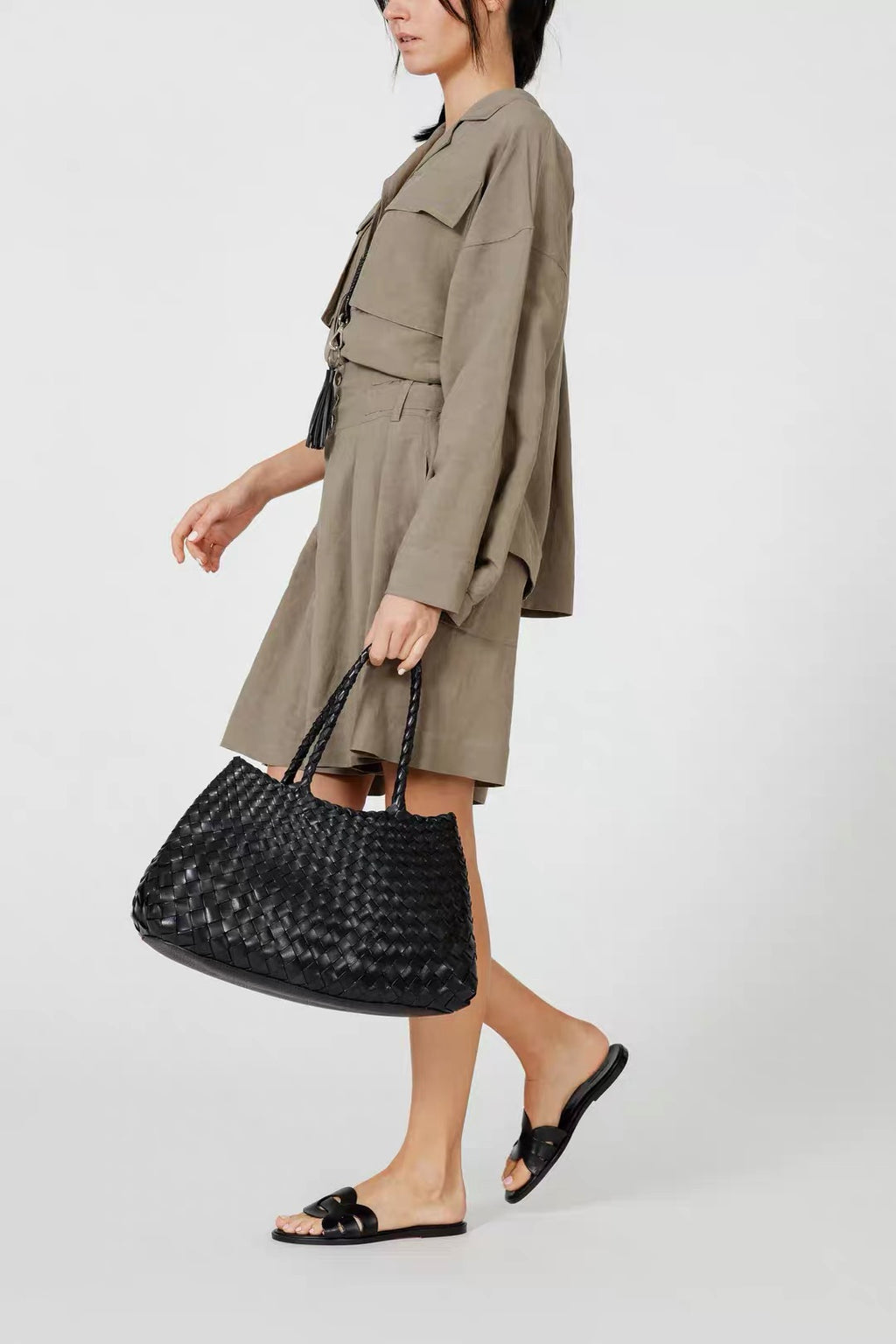 Large Woven Tote Bag in Black