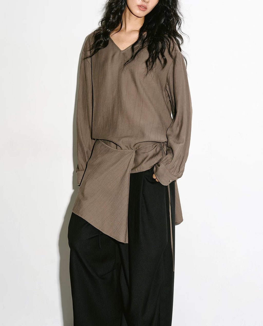 The Wrap Blouse in Taupe