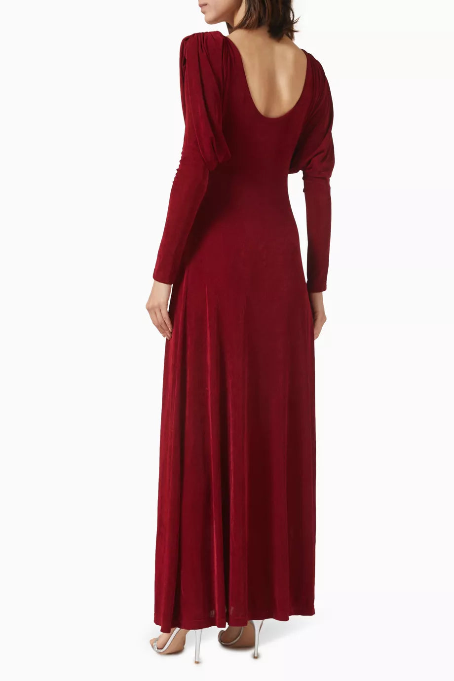 Long Sleeved Dress with Drapes- Red