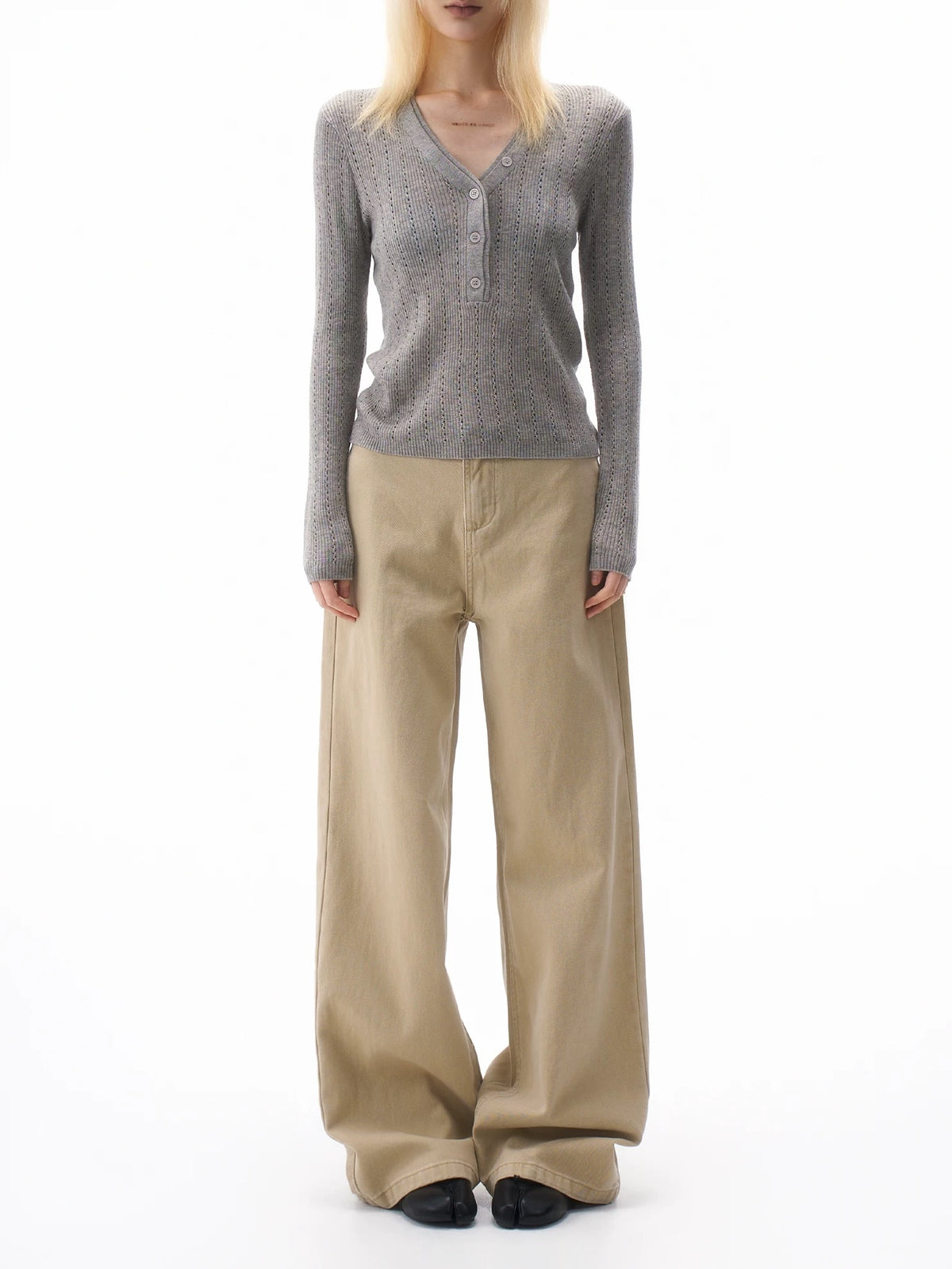High-rise wide-leg jeans in beige