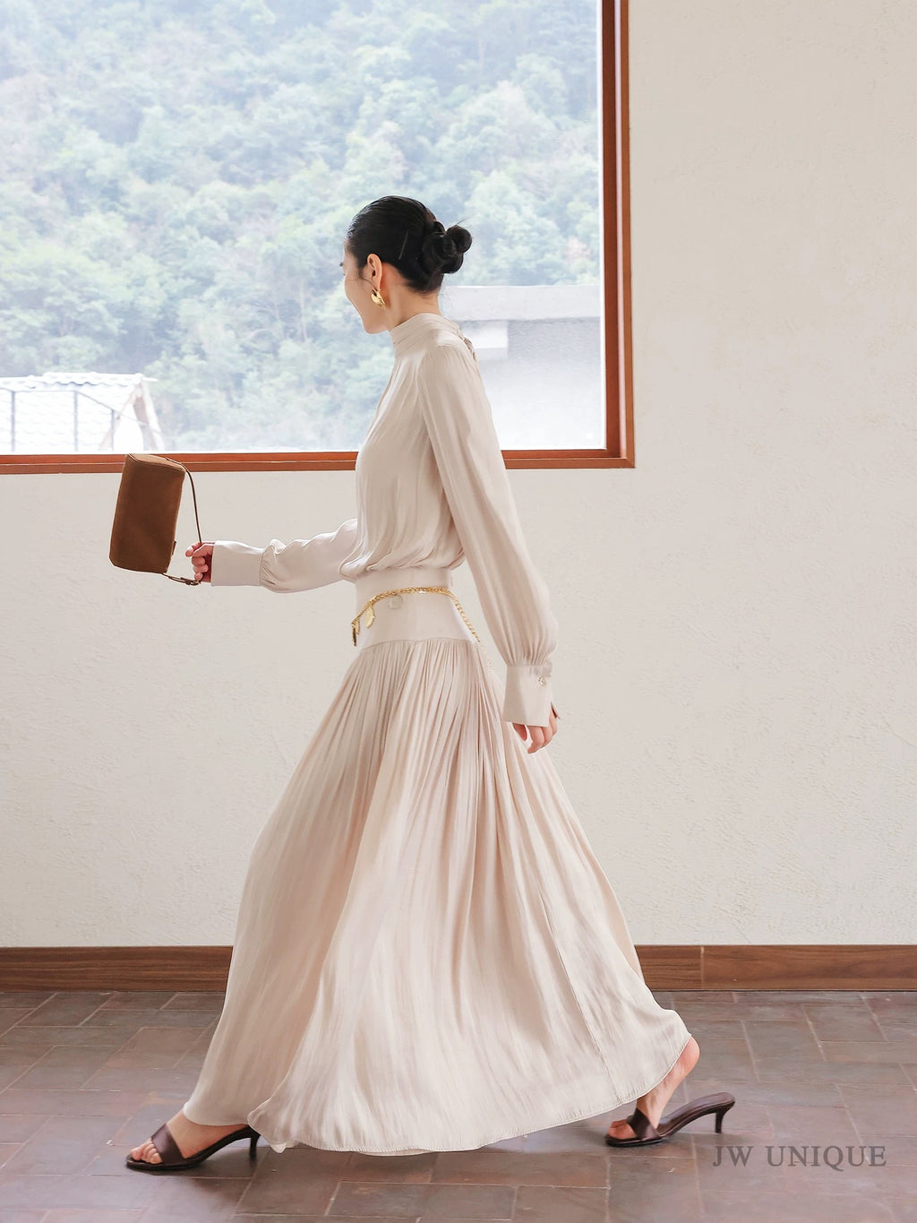Champagne Pleated Maxi Dress