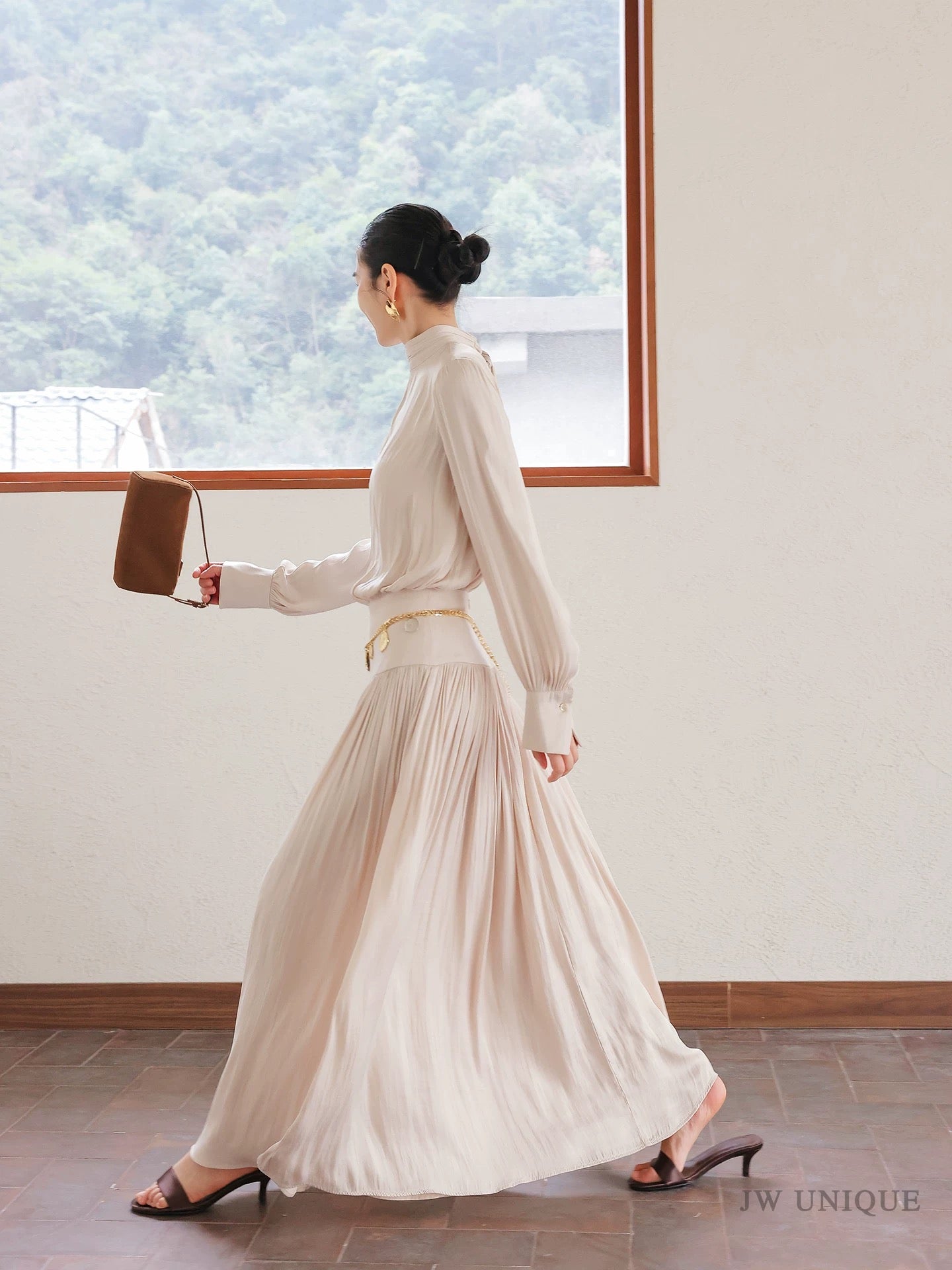 Champagne Pleated Maxi Dress