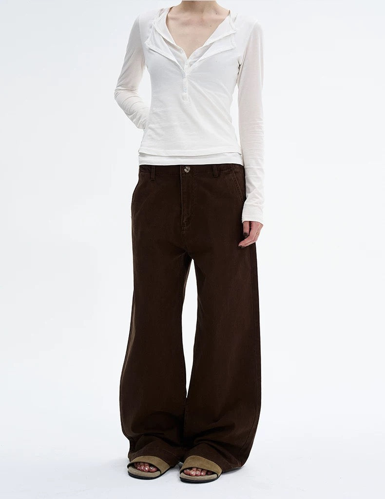 Wide Leg Pants in Dark Brown