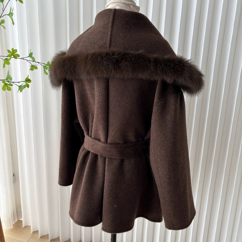 Fox Fur Collar Coat in Brown