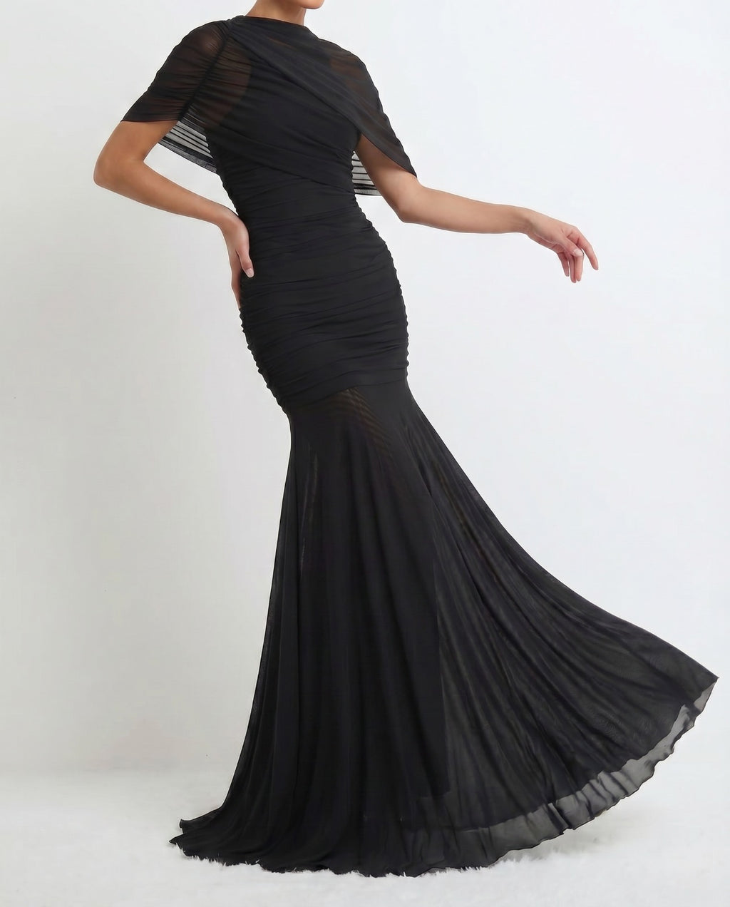 Draped Shoulder Maxi Dress in Black