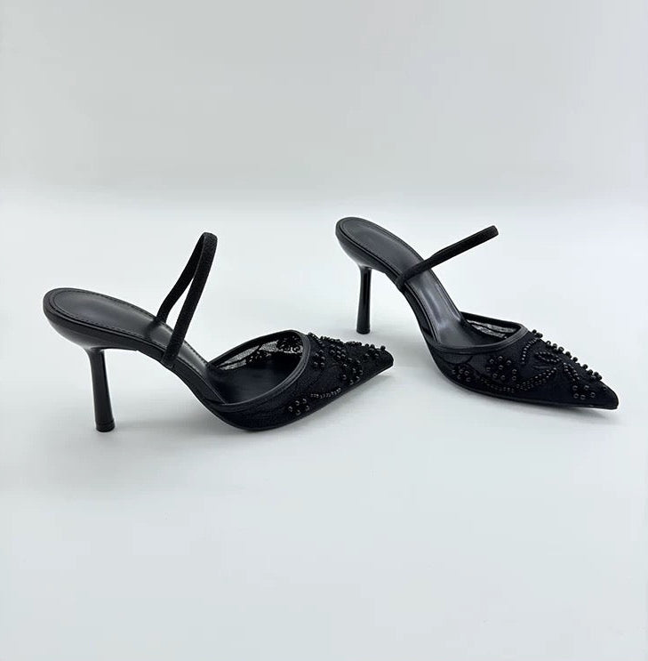 Embroidered Heels in Black