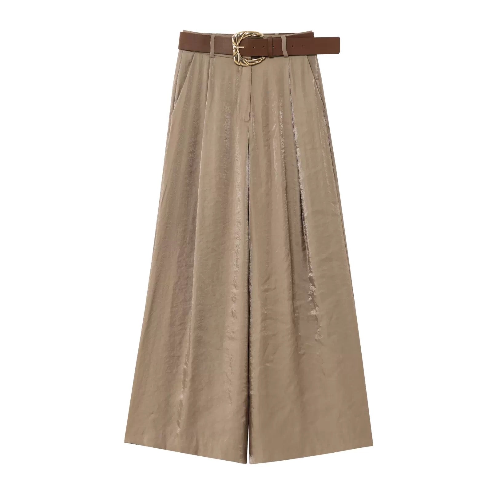 Satin Wide Leg Pants with Belt