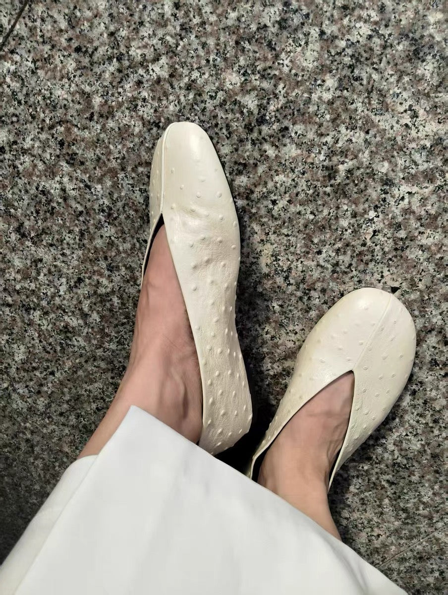 Leather Ballet Flats in Ivory