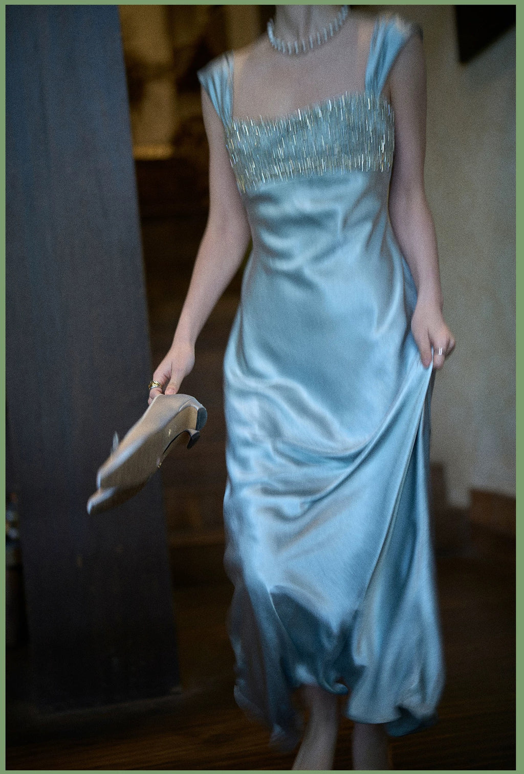 Satin Maxi Dress with Embellishments (Immediate)