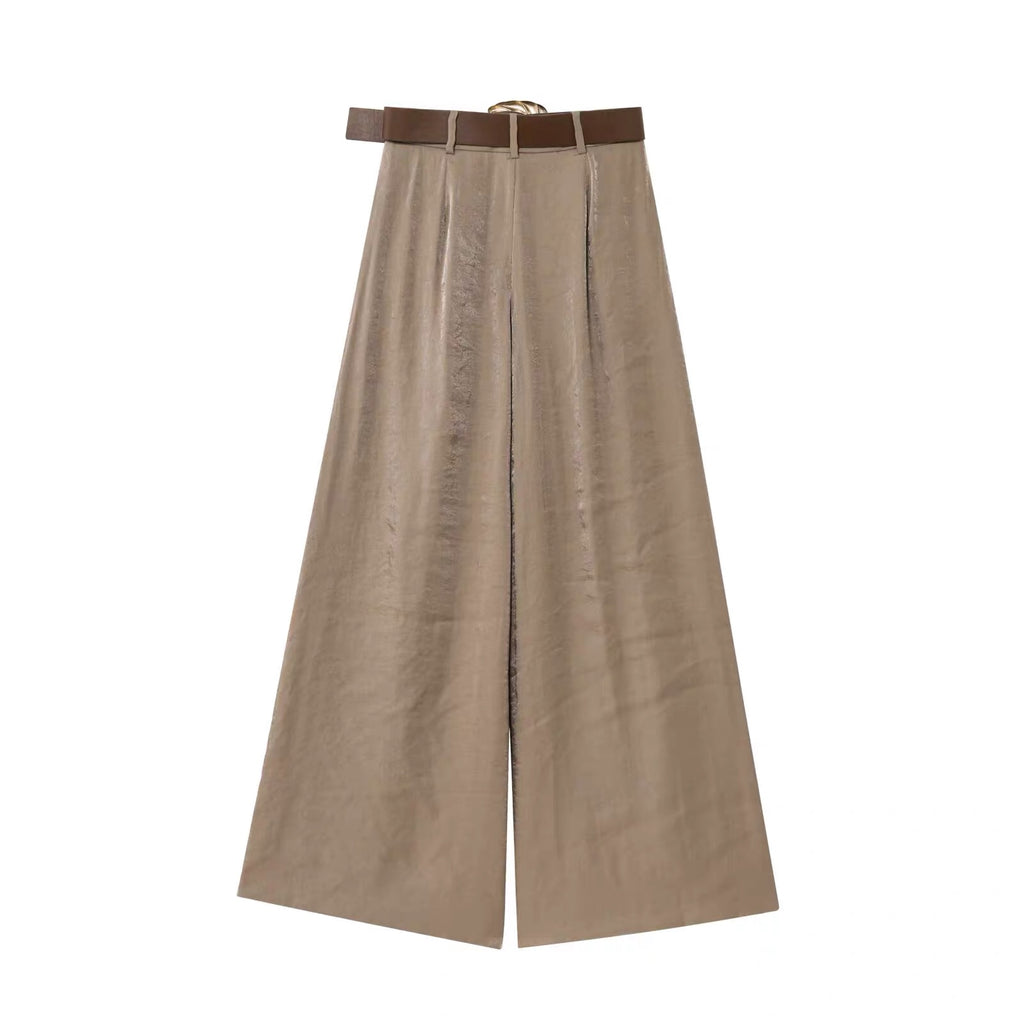 Satin Wide Leg Pants with Belt
