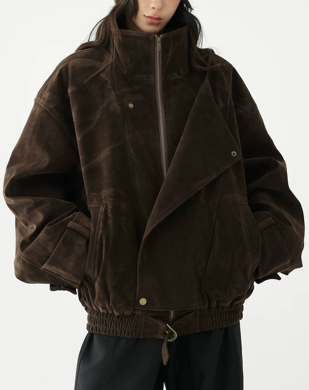 Cotton Bomber Jacket in Brown