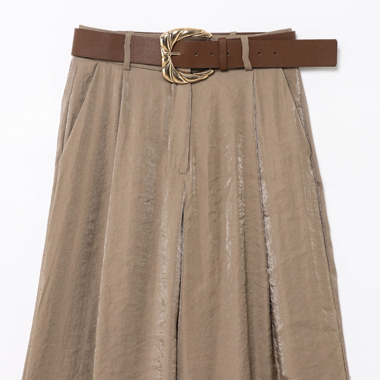 Satin Wide Leg Pants with Belt