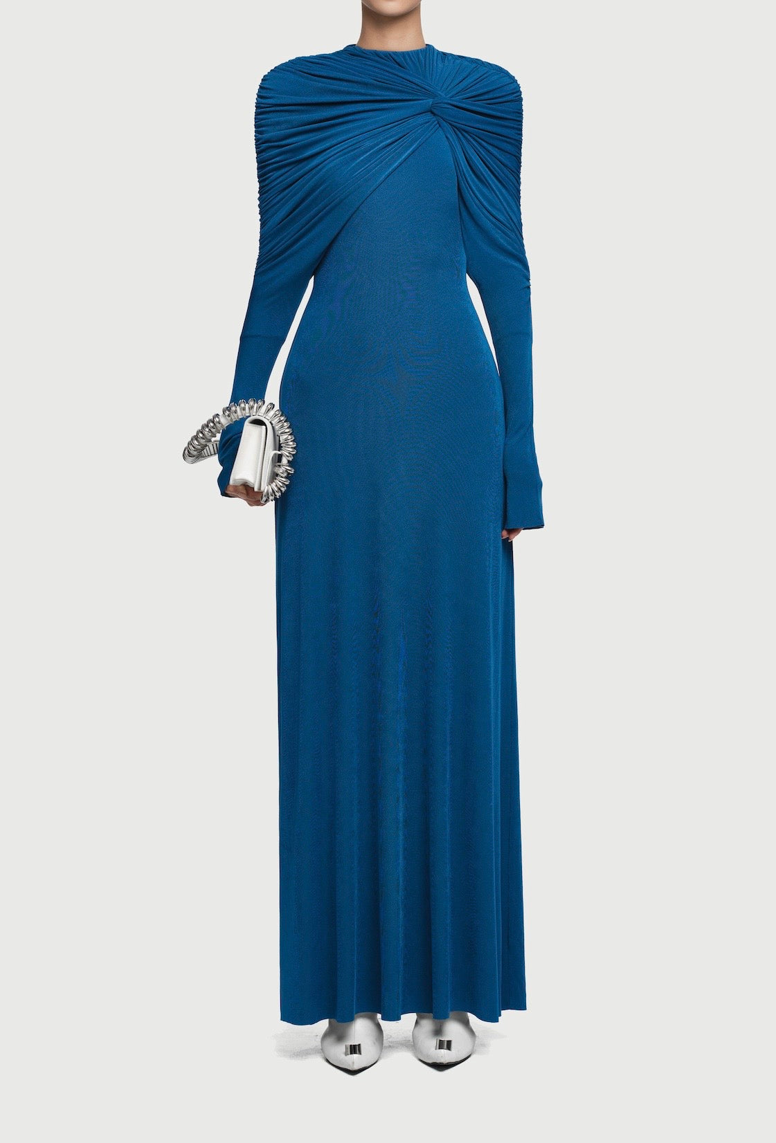 Draped Maxi Dress in Teal Blue