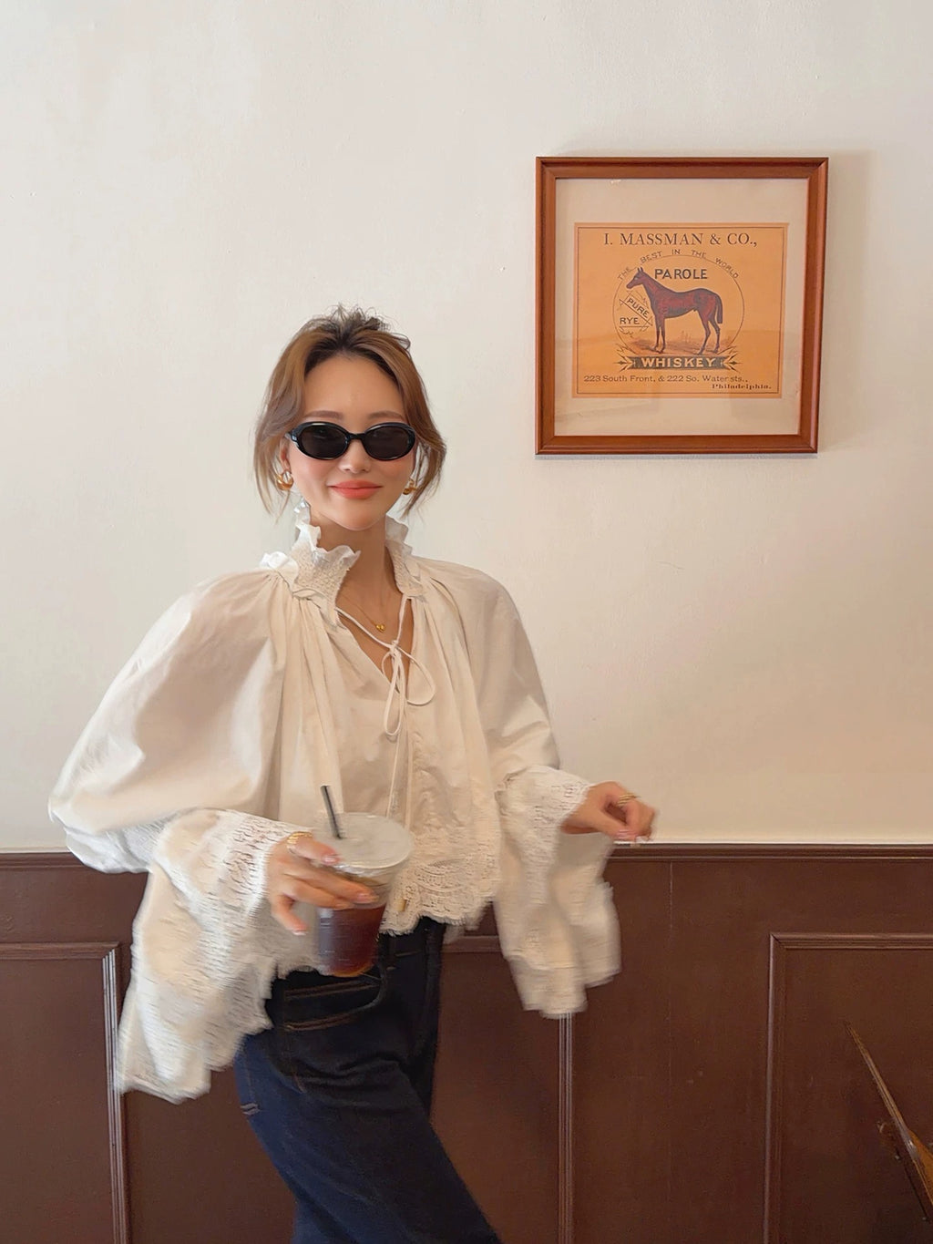 Lace Detail Tie Blouse