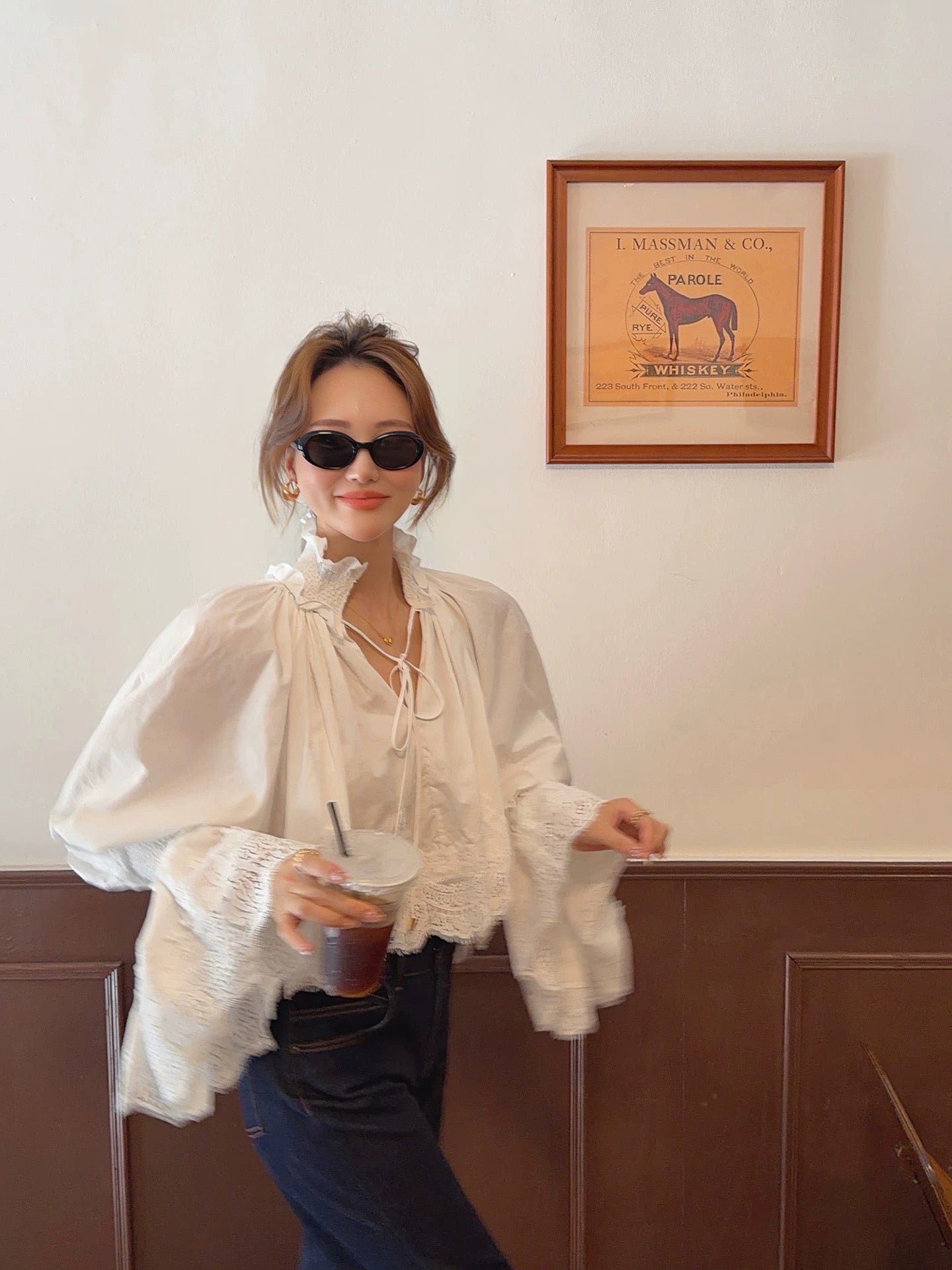 Lace Detail Tie Blouse