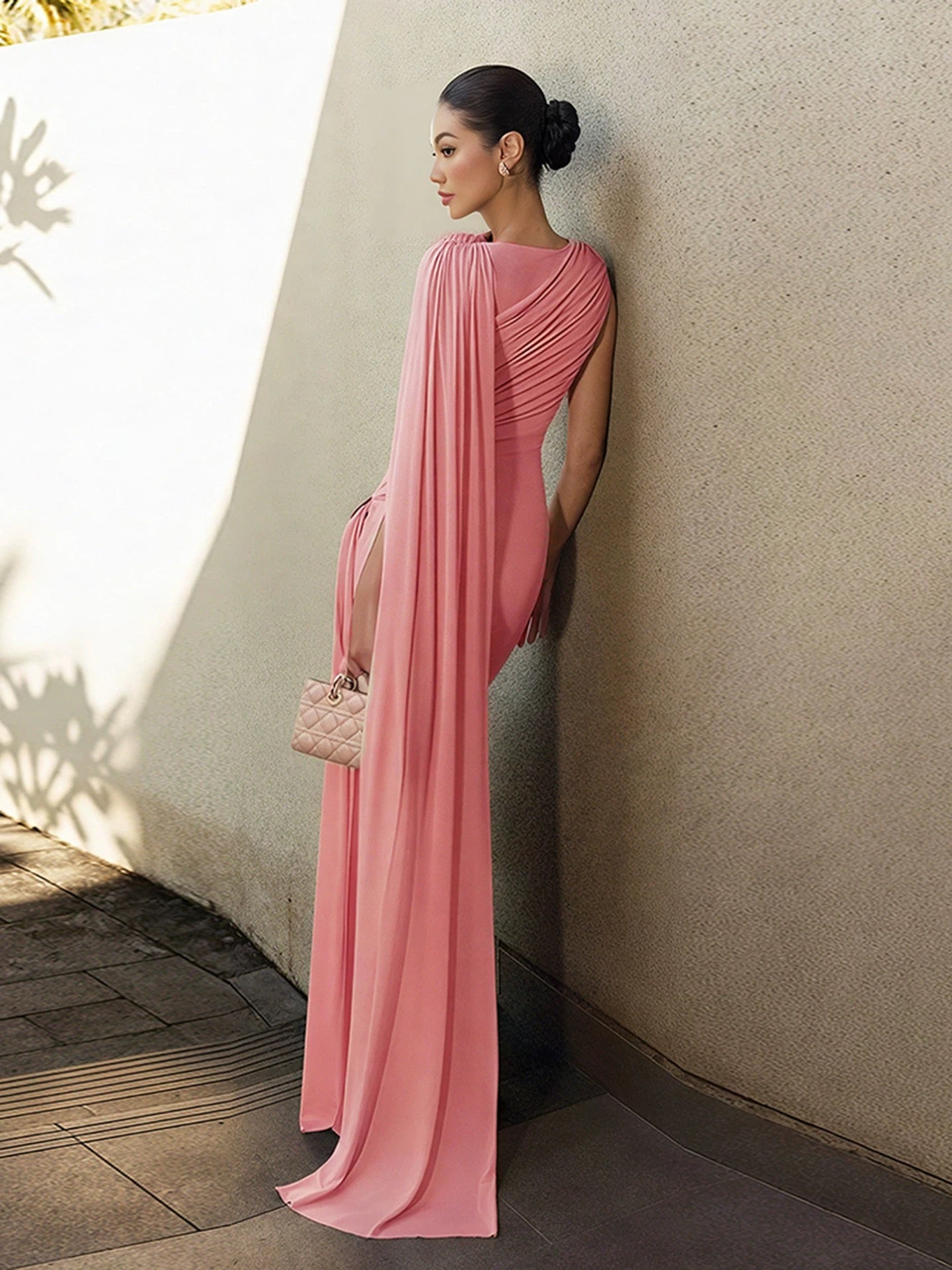 Sleeveless Cape Dress in Pink