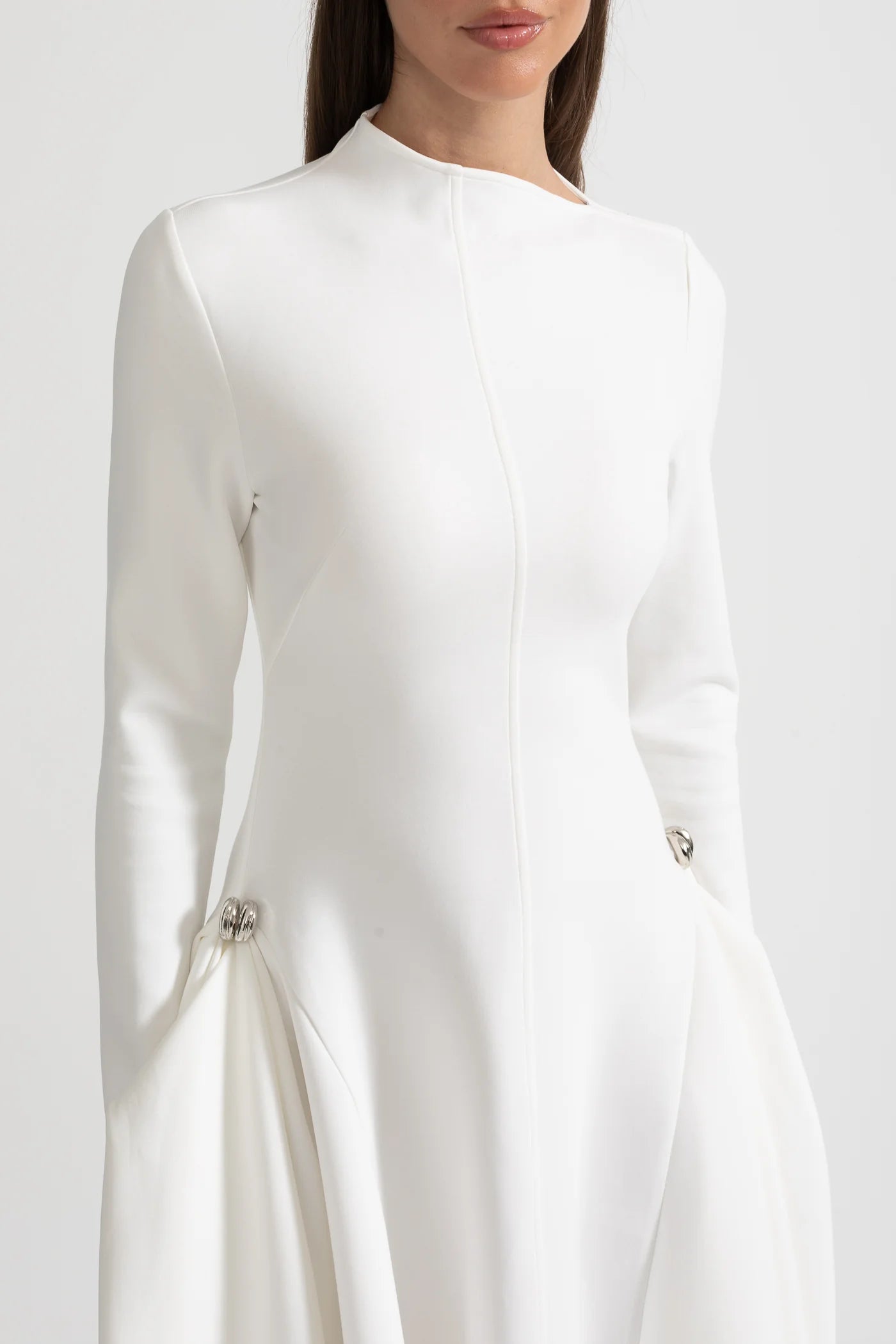 Long Sleeved Asymmetrical Dress-White