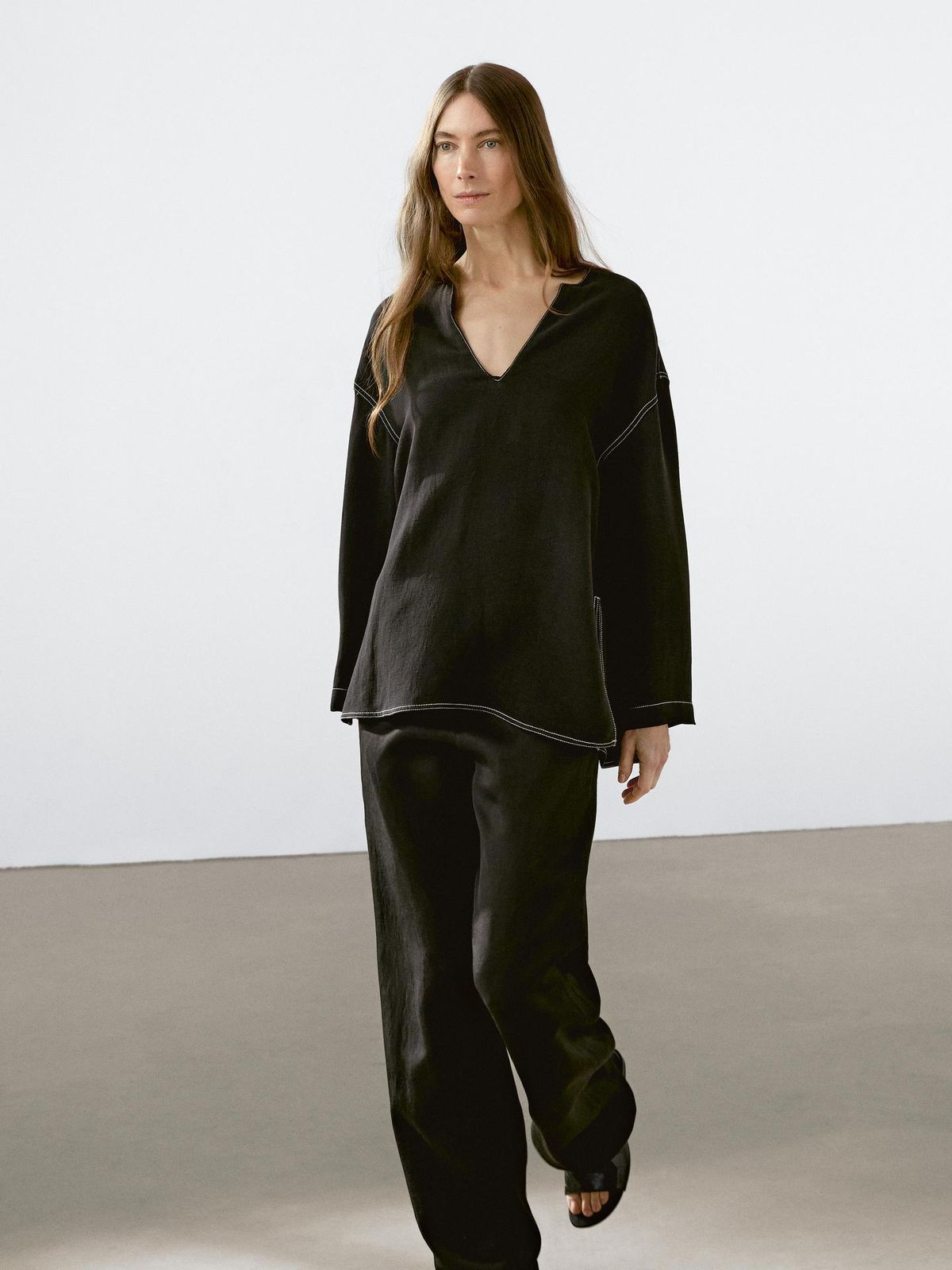 Massimo Dutti Linen Blouse with Side Slits