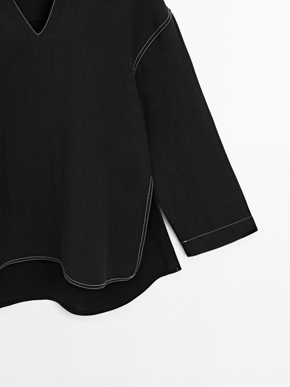Massimo Dutti Linen Blouse with Side Slits