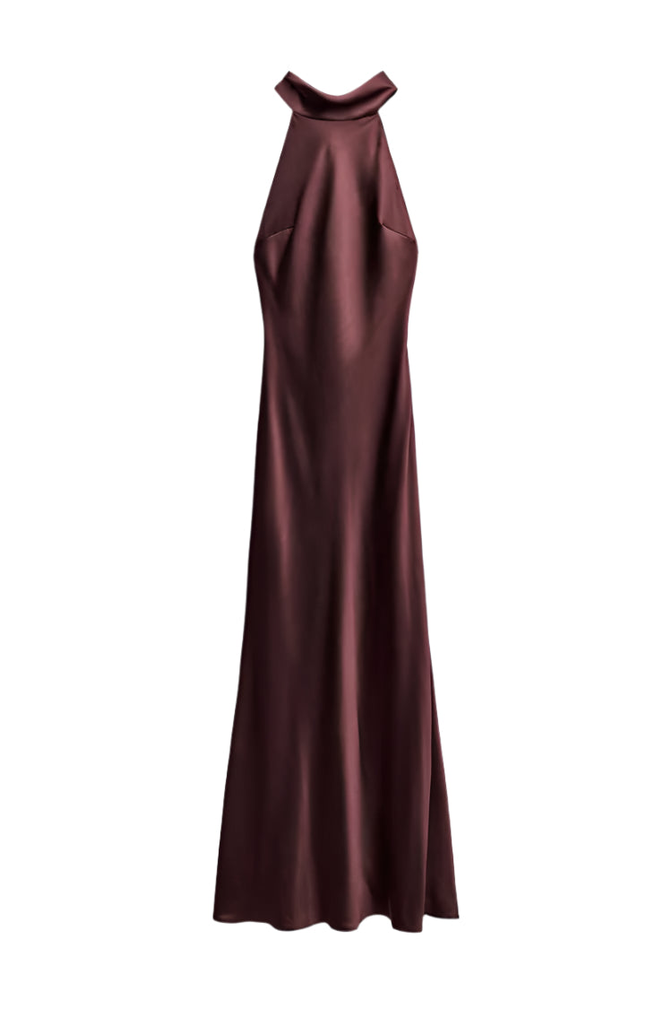 Halter Neck Maxi Dress in Burgundy