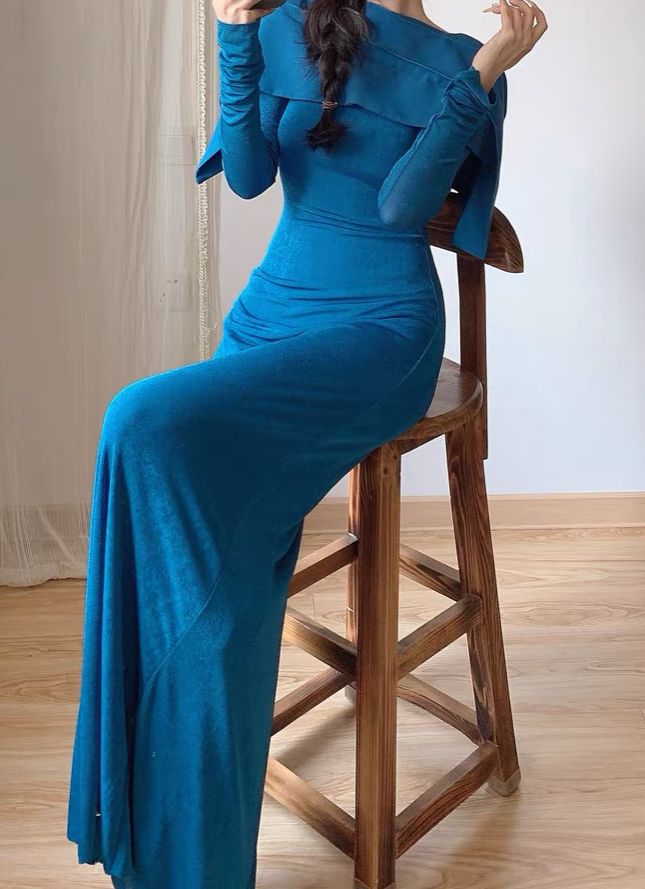 Cape Blue Dress with Long Sleeves