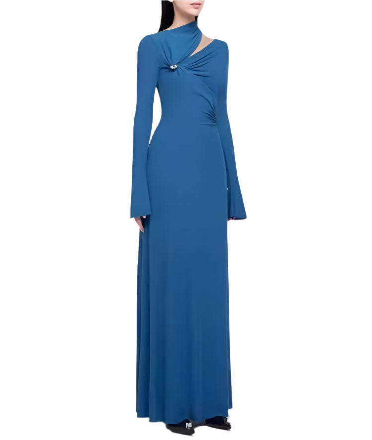 Maxi Dress with Shoulder Cut-outs and Metallic Buttons