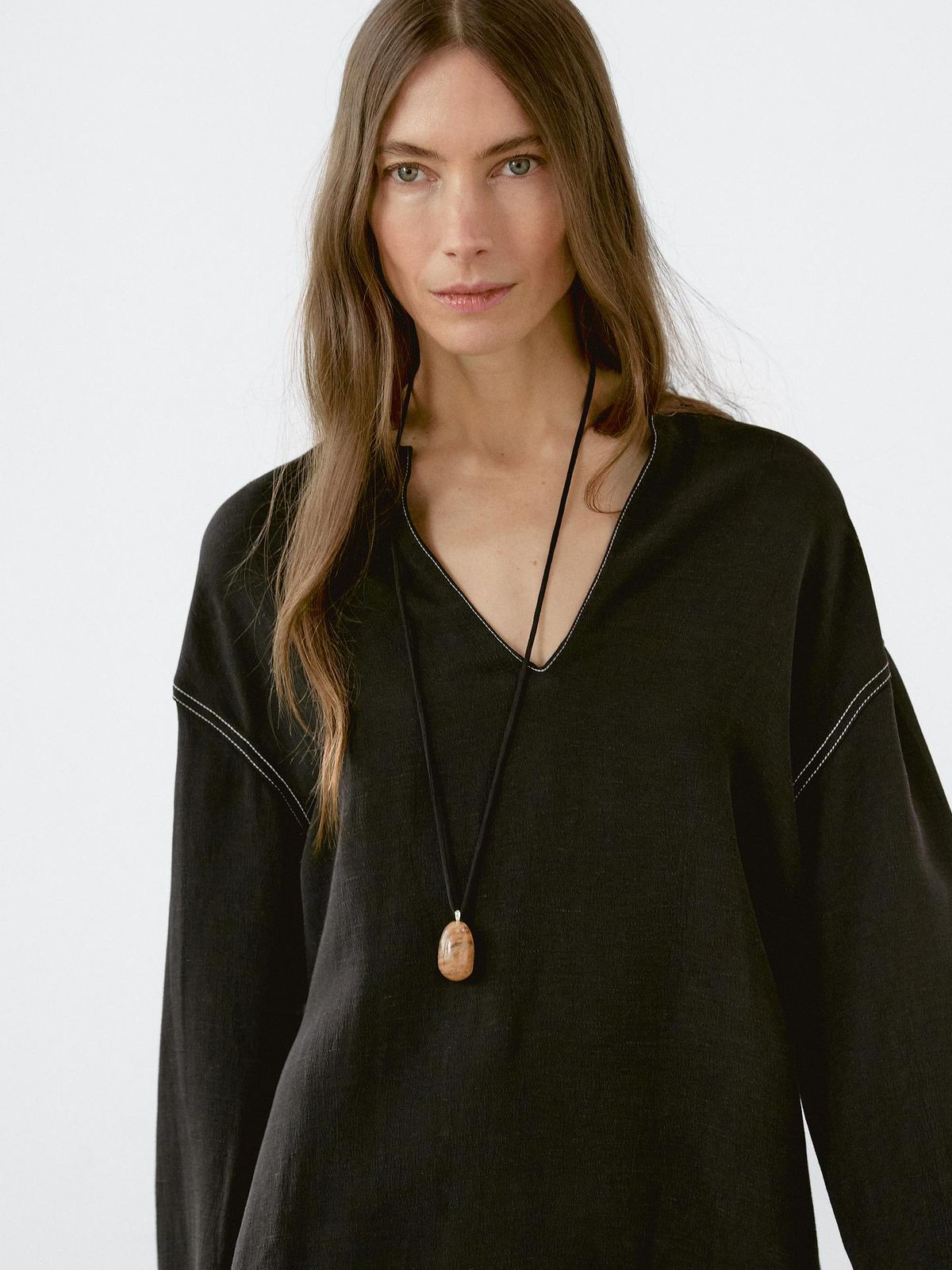 Massimo Dutti Linen Blouse with Side Slits