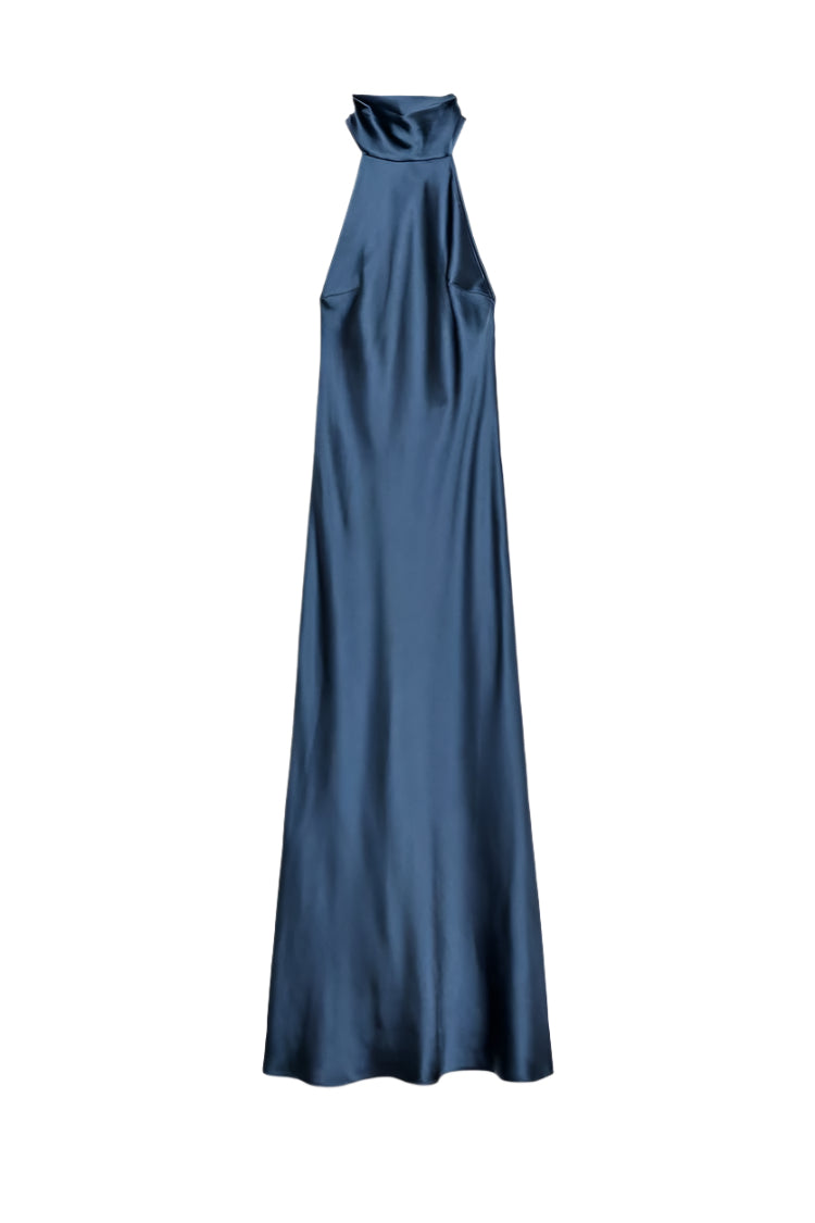 Halter Neck Maxi Dress in Navy Blue