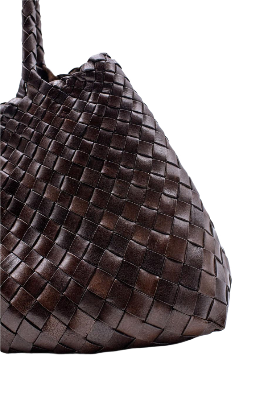 Dark Brown Woven Leather Tote Bag