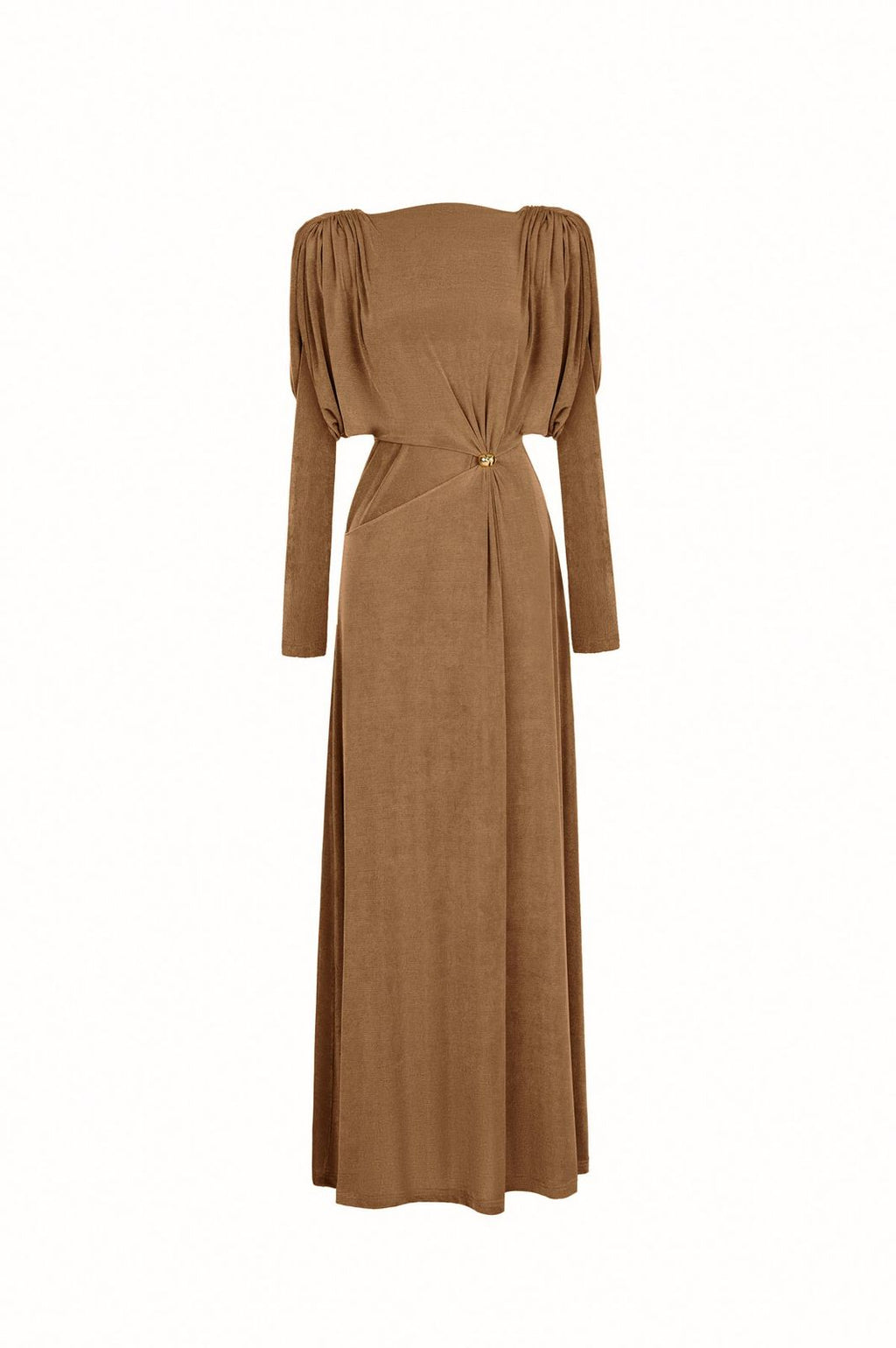 Long Sleeved Dress with Drapes- brown