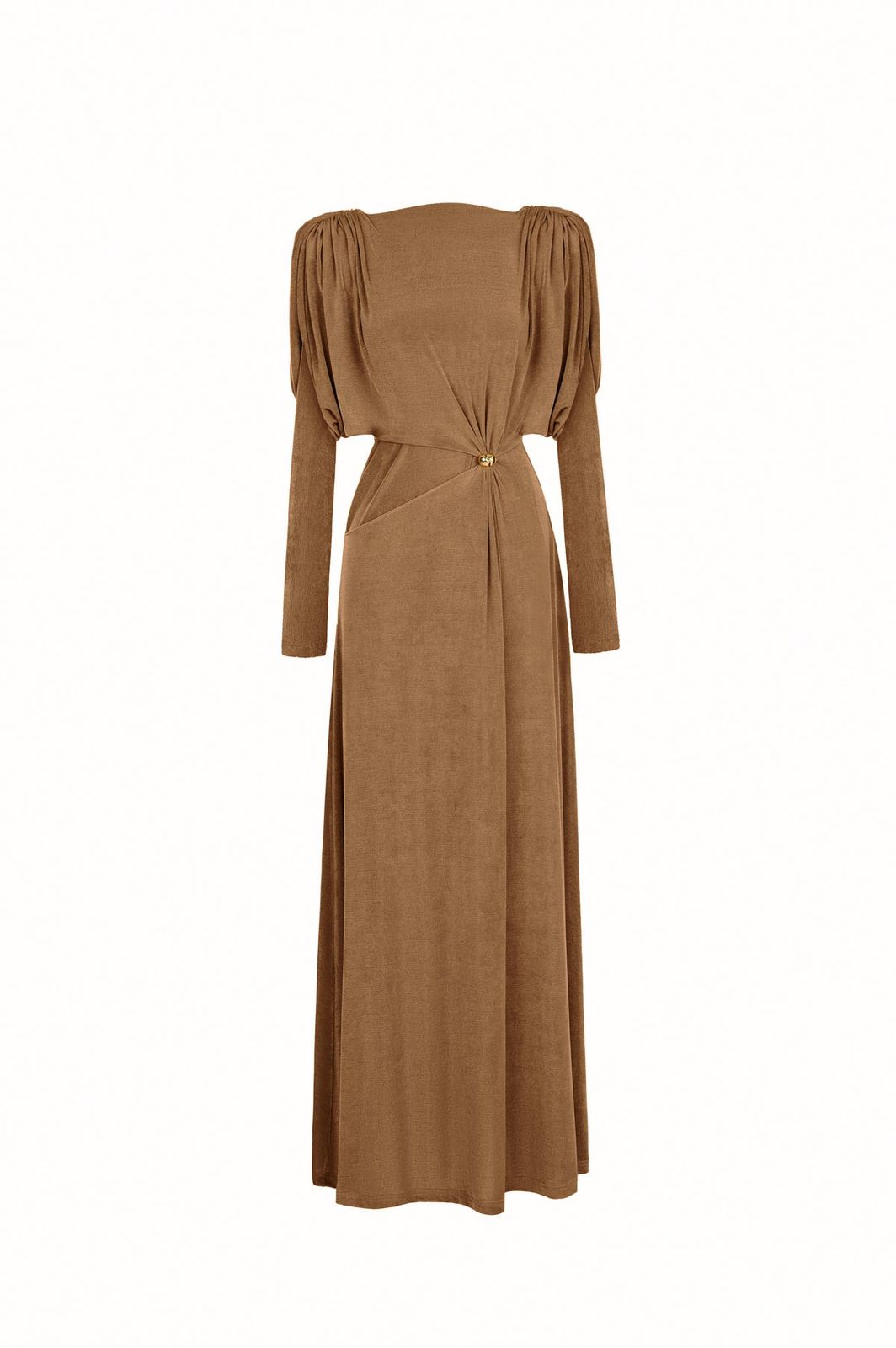 Long Sleeved Dress with Drapes- brown