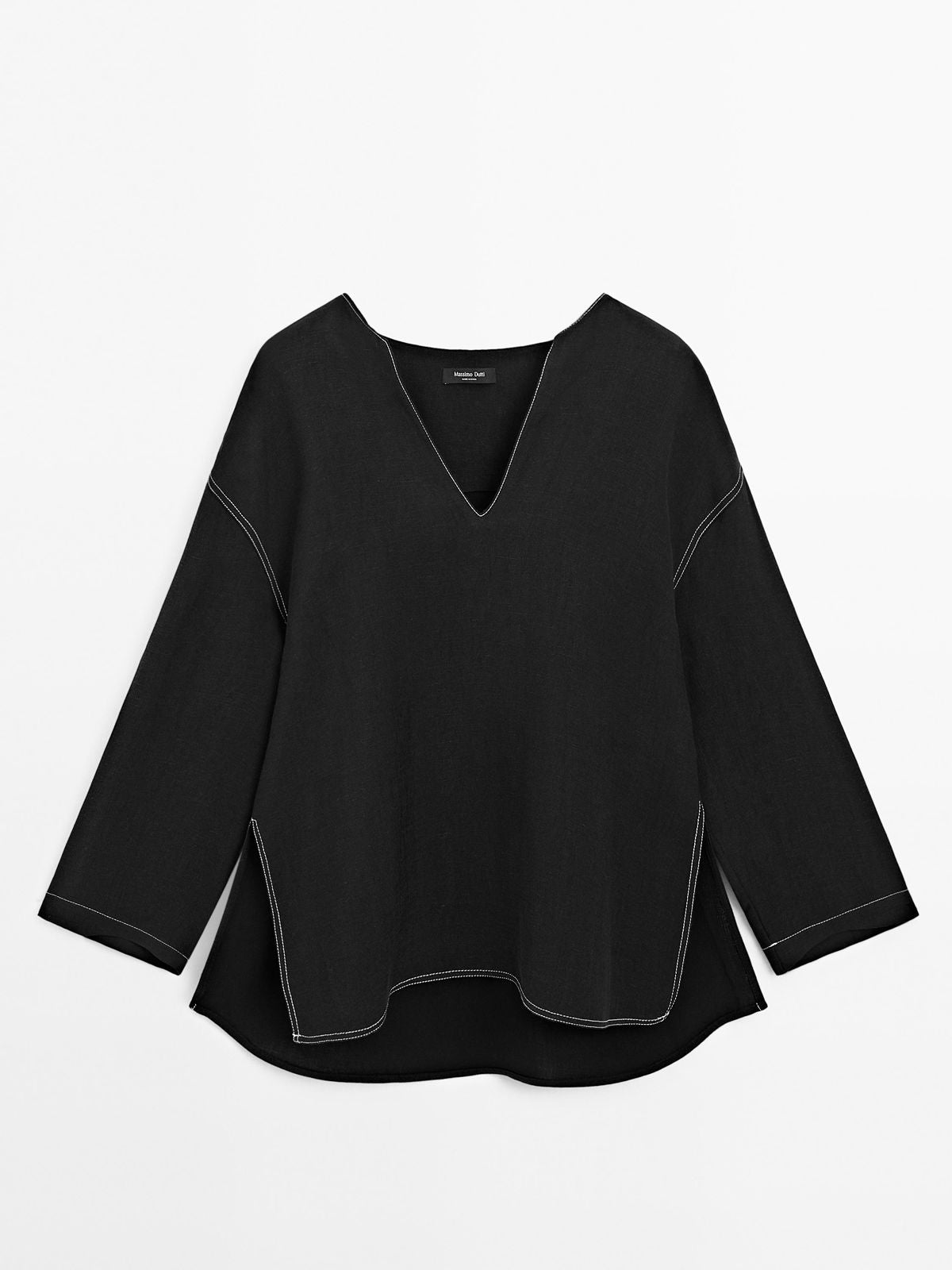Massimo Dutti Linen Blouse with Side Slits