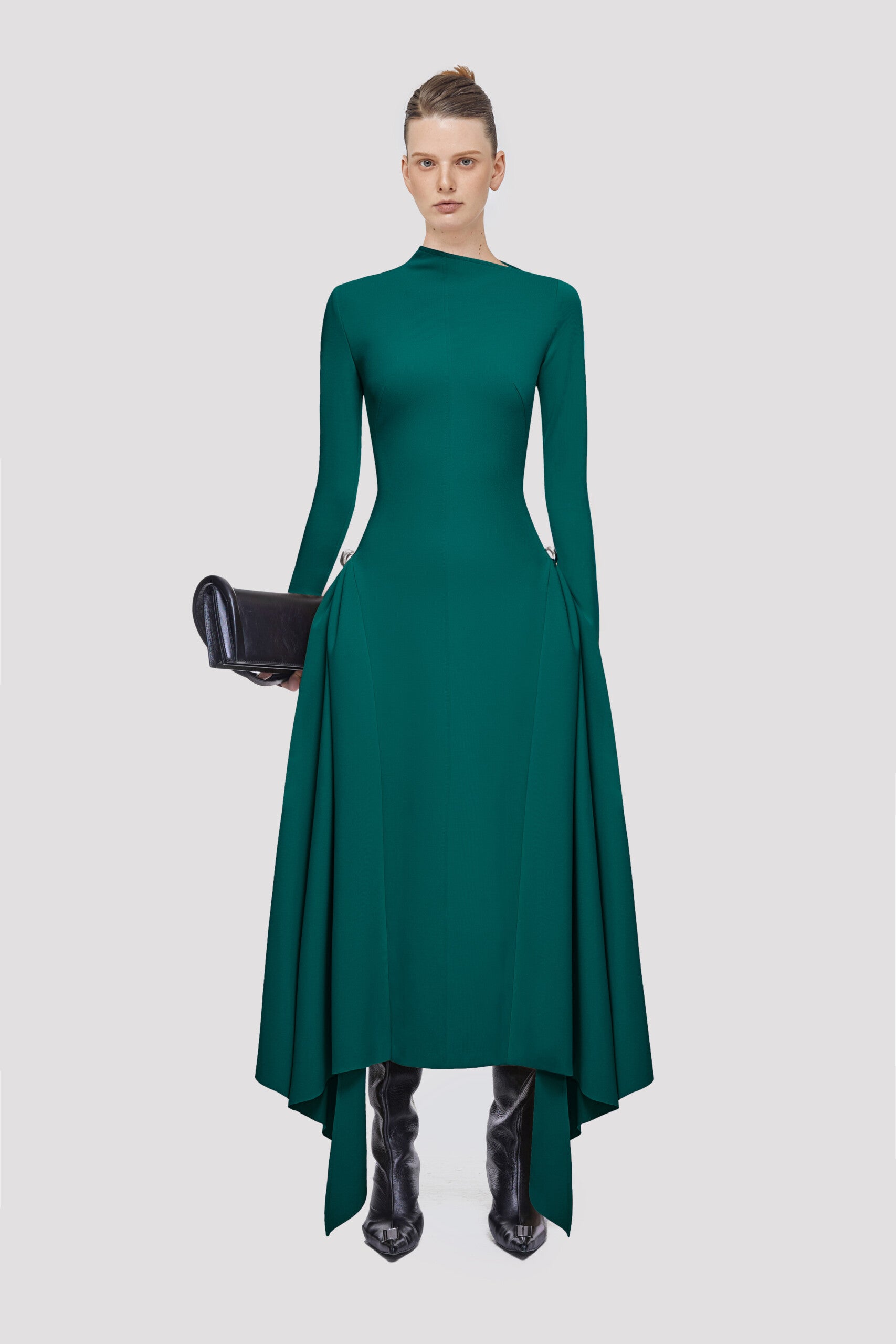 Long Sleeved Asymmetrical Dress- Green