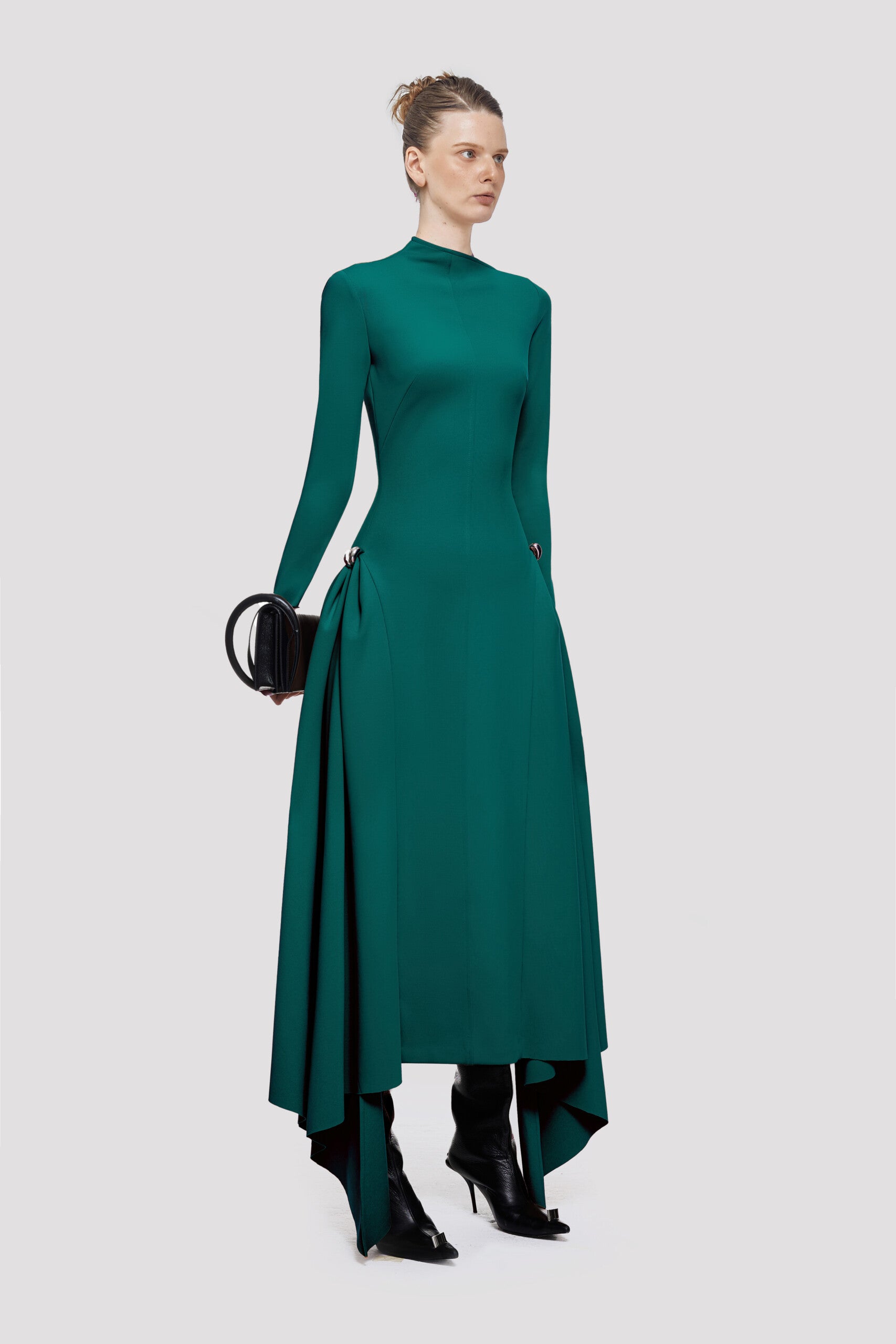 Long Sleeved Asymmetrical Dress- Green