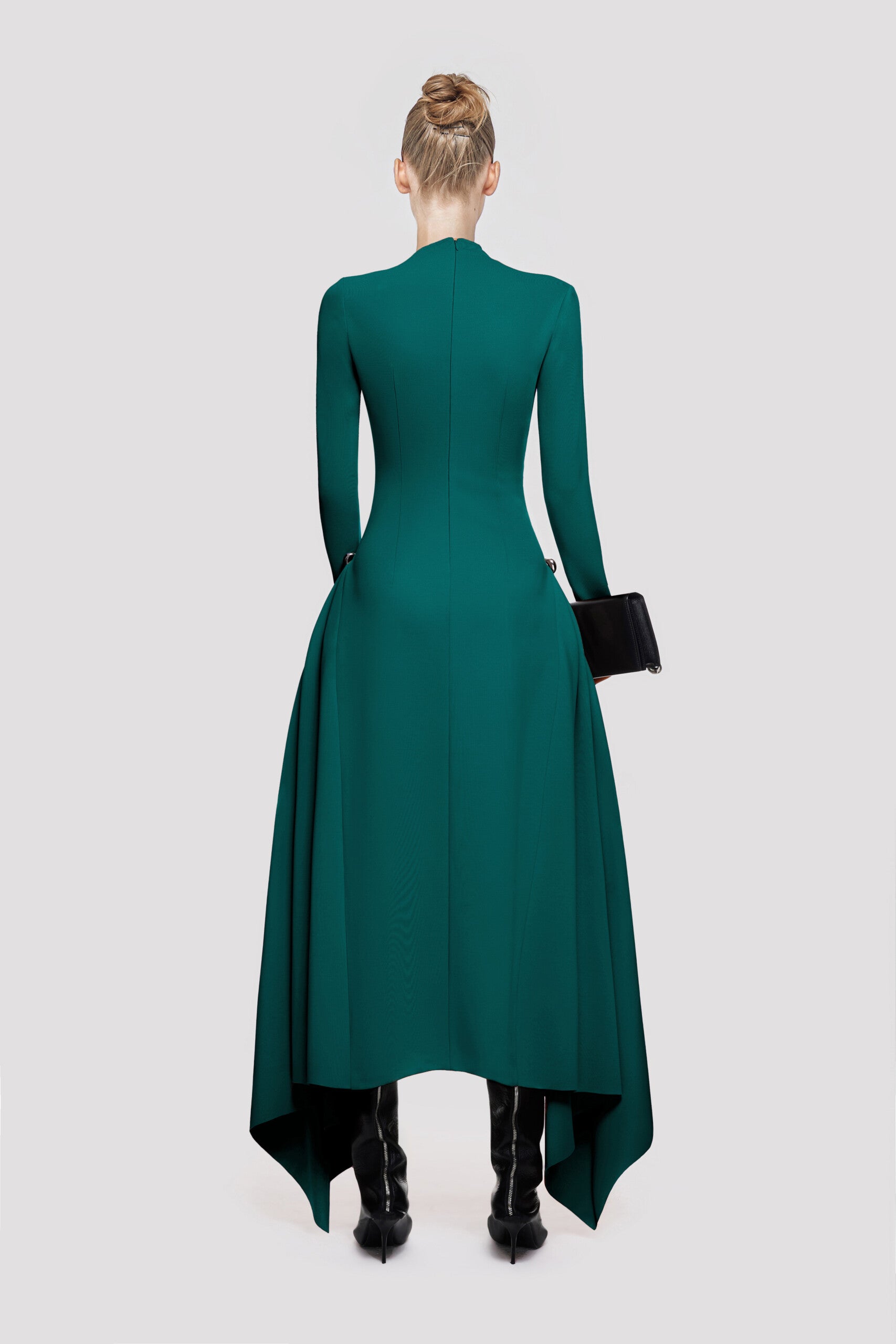 Long Sleeved Asymmetrical Dress- Green