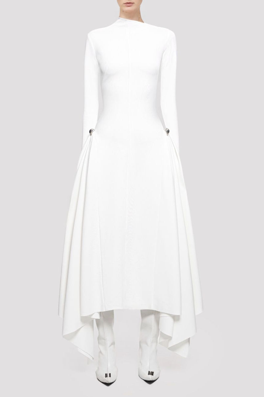 Long Sleeved Asymmetrical Dress-White