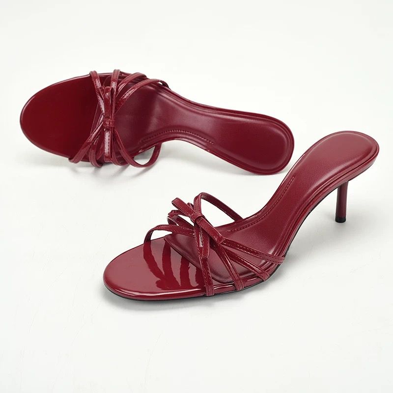 High Heeled Red Sandals with Bows