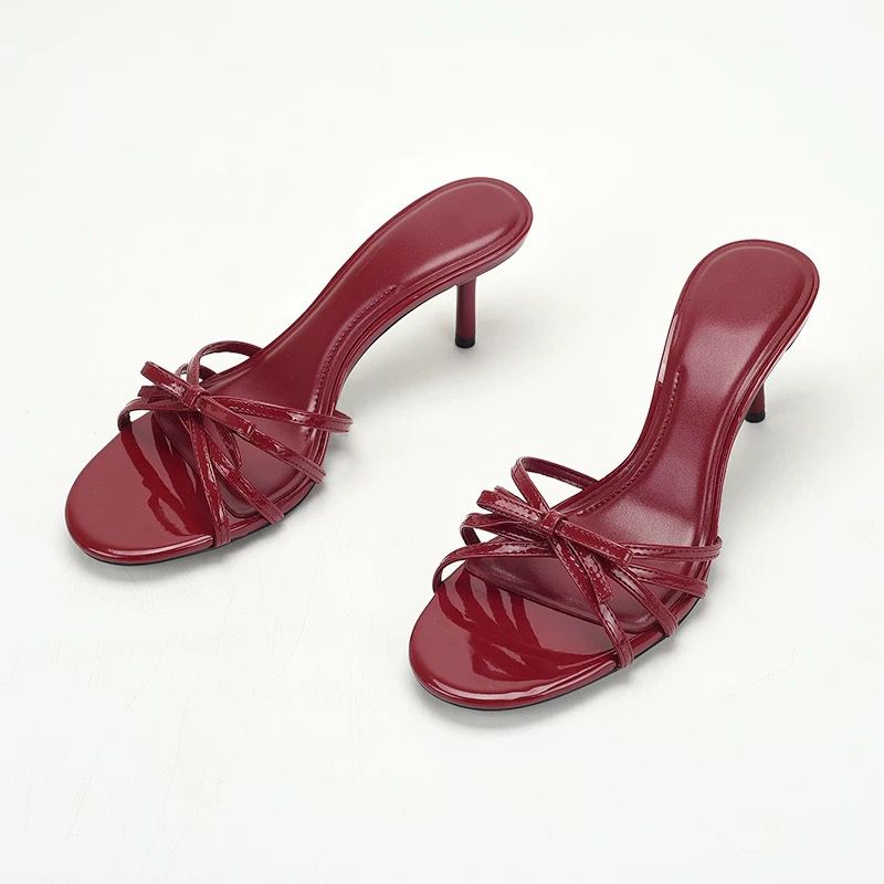 High Heeled Red Sandals with Bows