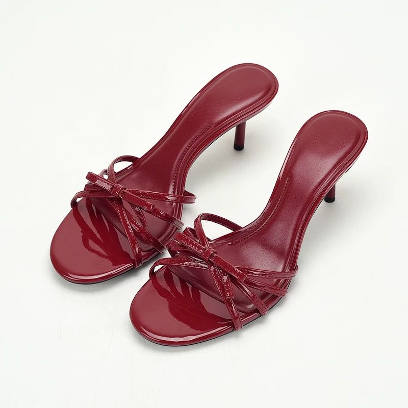 High Heeled Red Sandals with Bows