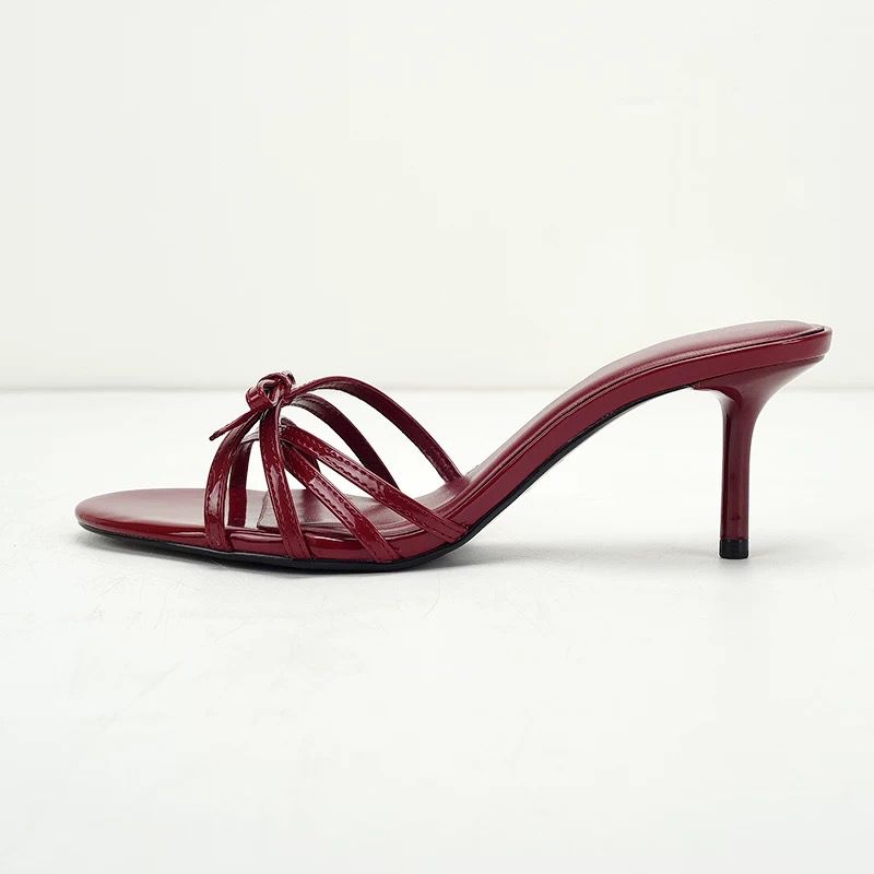 High Heeled Red Sandals with Bows