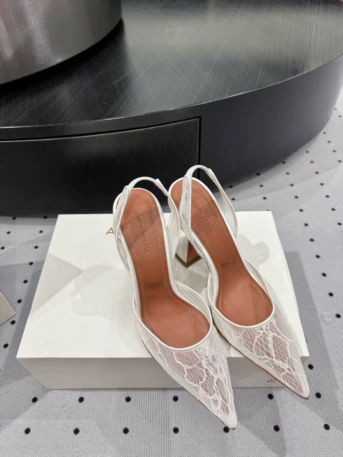 Lace Slingback Heels in White