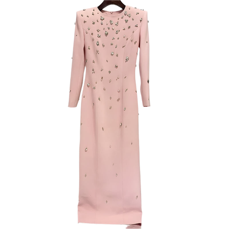 Stone Embellished Long Sleeve Dress