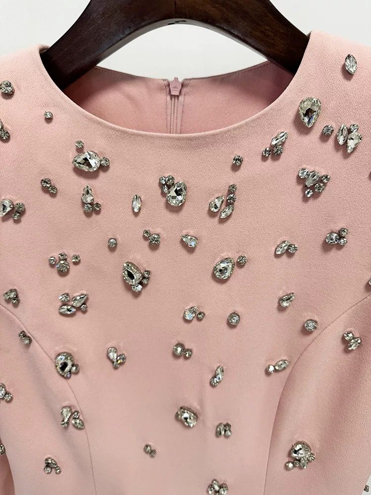 Stone Embellished Long Sleeve Dress