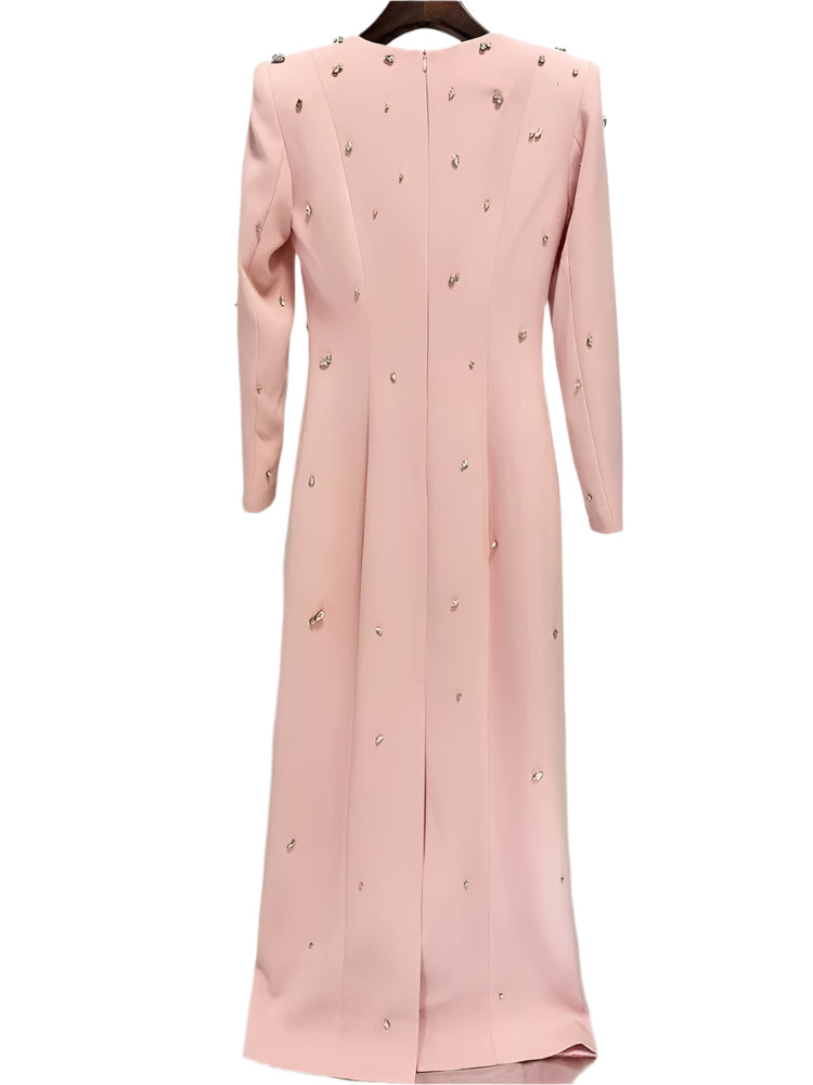 Stone Embellished Long Sleeve Dress