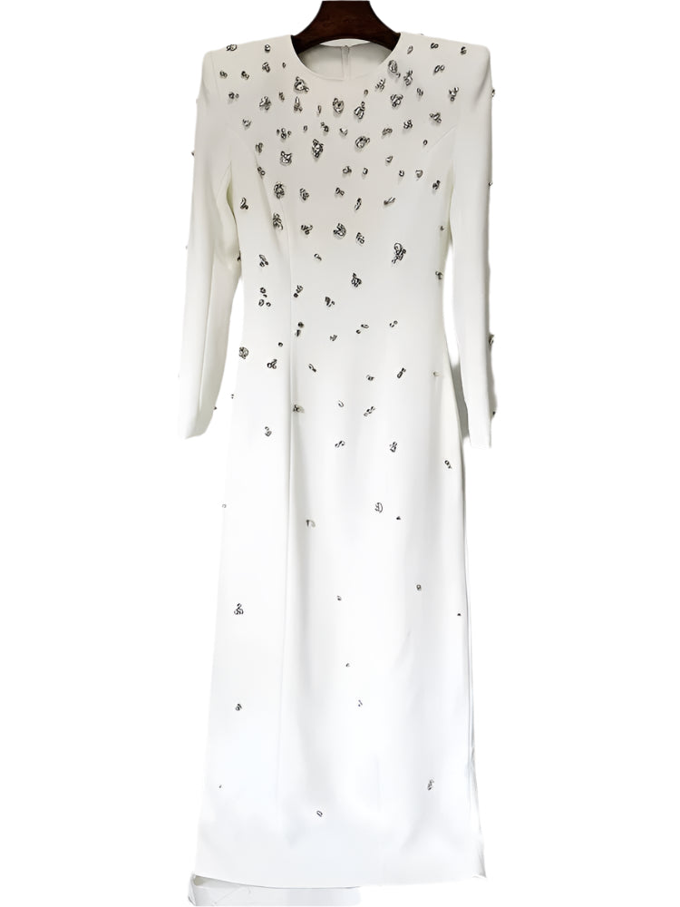 Stone Embellished Long Sleeve Dress