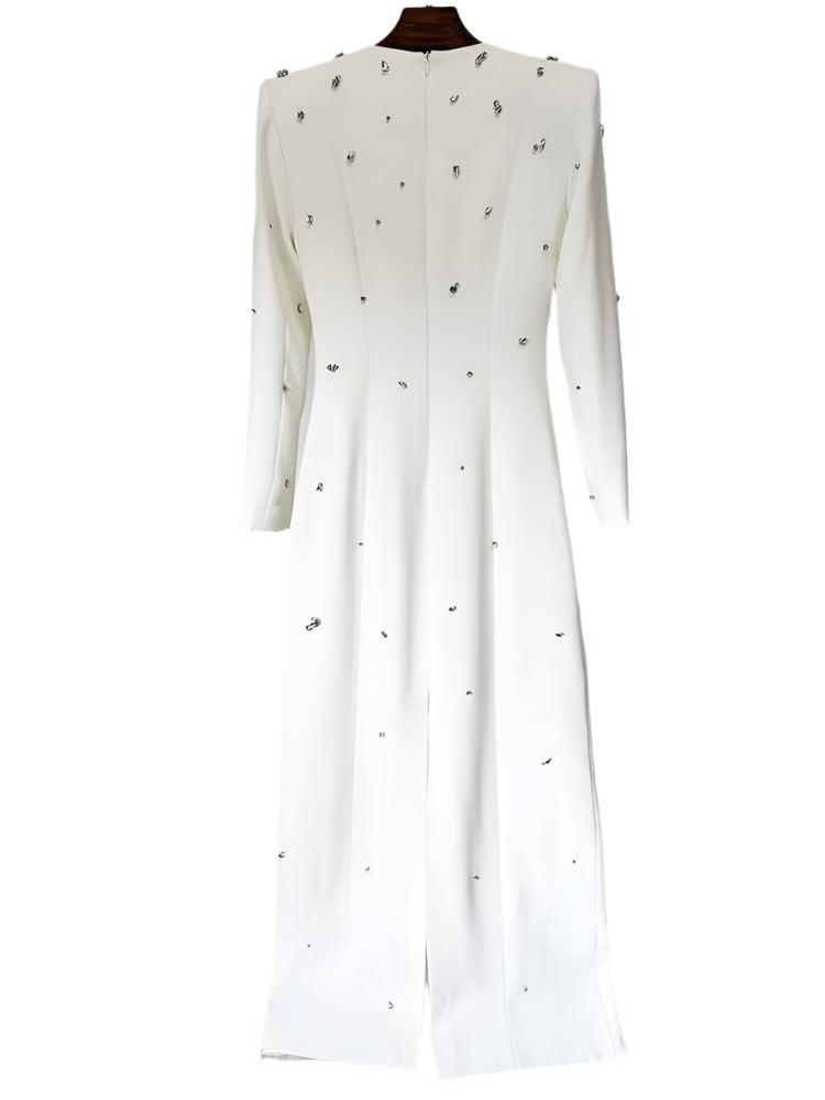 Stone Embellished Long Sleeve Dress