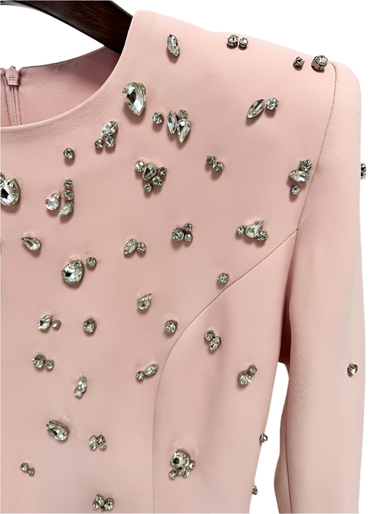 Stone Embellished Long Sleeve Dress