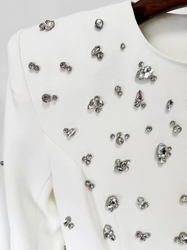 Stone Embellished Long Sleeve Dress