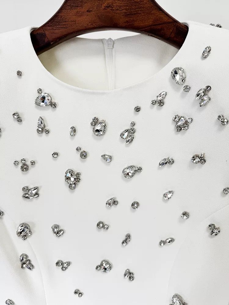 Stone Embellished Long Sleeve Dress